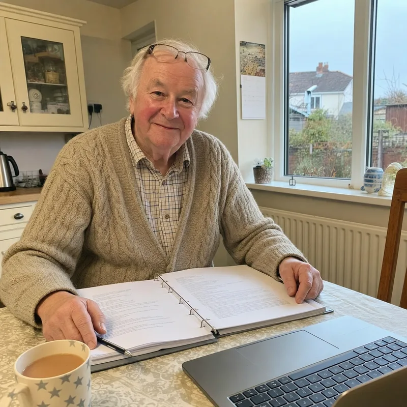 Peter, a My Estate Kit customer, at his kitchen table with the kit